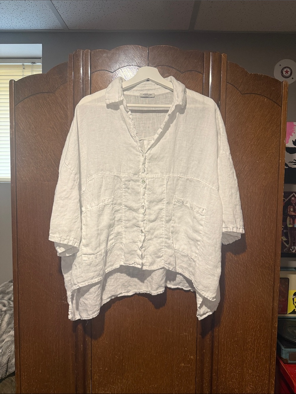 Lightweight White Linen Button-Front Women's Top